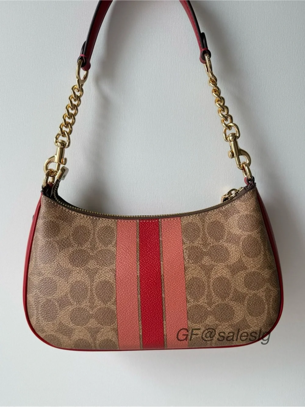 Coach Teri Shoulder Bag In Signature Canvas With Stripe Gold/Tan CAL81 NWT